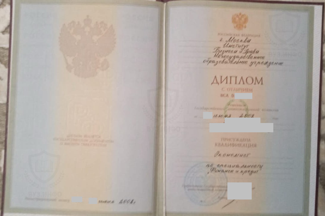 Красный диплом НОУ ИБП по специальности Финансы и кредит 2008 года